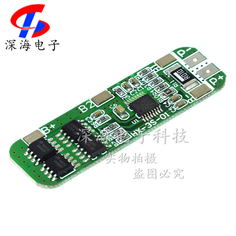 3 series 12V18650 lithium battery protection board 11 1V 12 6V anti-overcharge over discharge peak 10A overcurrent protection