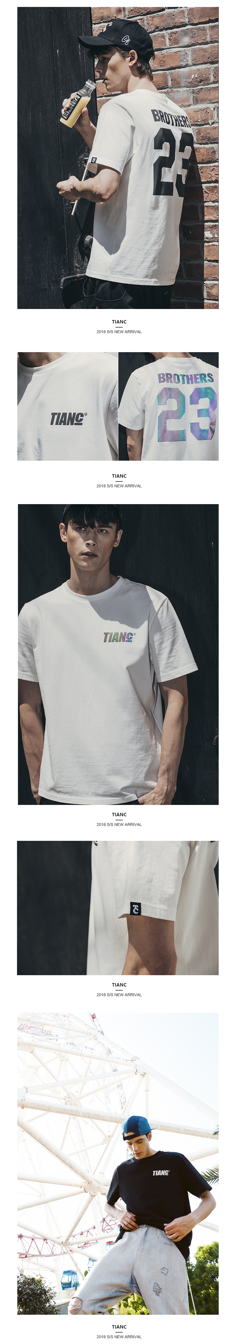[TIANC Brand Chen He] Áo thun in hình phản quang 3M mùa hè nửa tay lỏng lẻo cổ tròn tay ngắn thương hiệu quần áo nam Áo thun nam Hàn Quốc