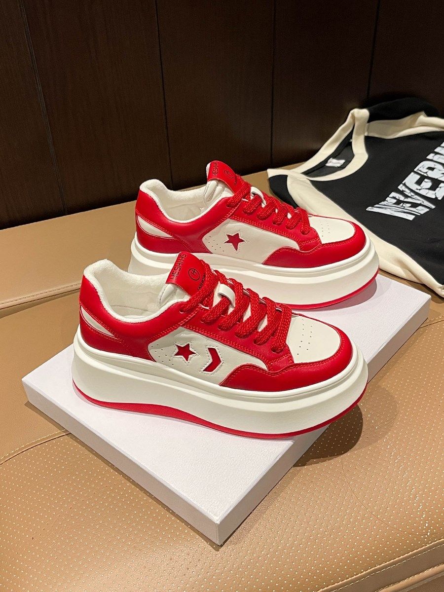 Yang power Tongtong Genuine Leather Red Little White Shoes Woman Spring Autumn Season 2023 New 100 Hitch Super-Fire Thick Bottom Casual Board Shoe Tide-Taobao