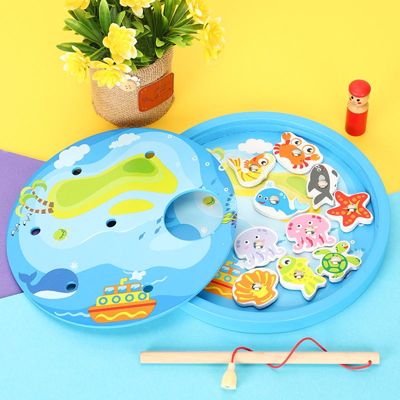 Wooden 3D Cubism Parenting Magnetic Fishing Games Building Blocks Toys Children 1-2-3-year-old male girls early education