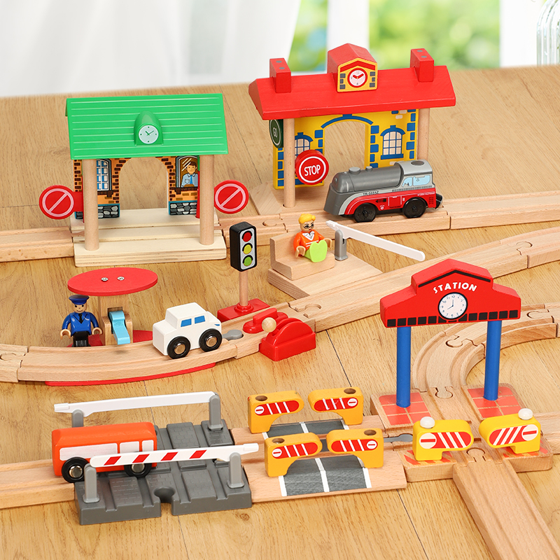 Wooden track Obstacle Train Track Toy Scene Barricade accessories Compatible Wooden Track Set Children's toys