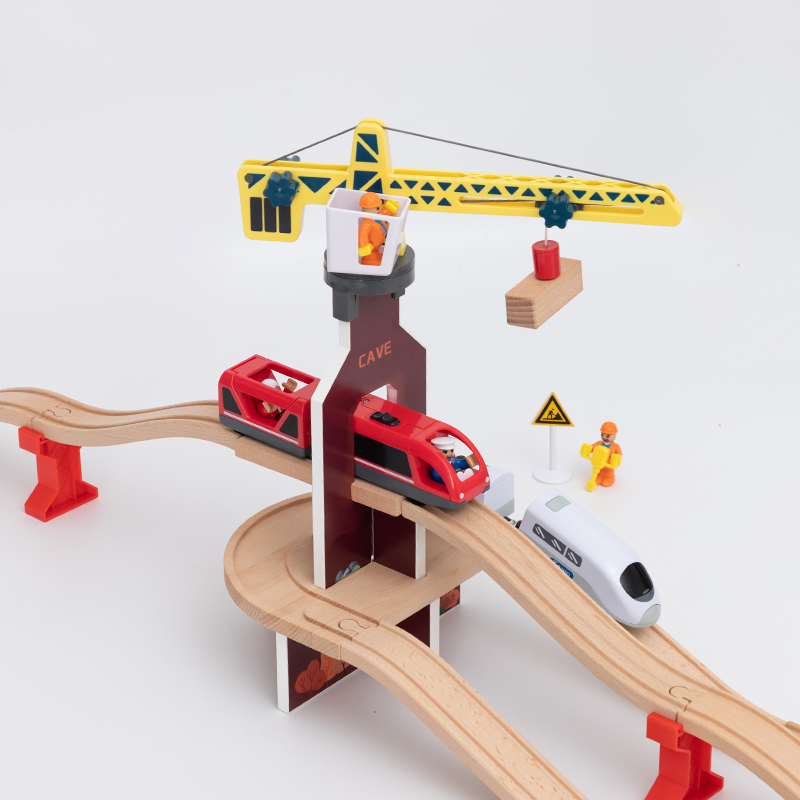 Woody Track Amazing Railcar Fun Hanging Tower Toy Chanta Crane Engineering Construction Toy Hands-on