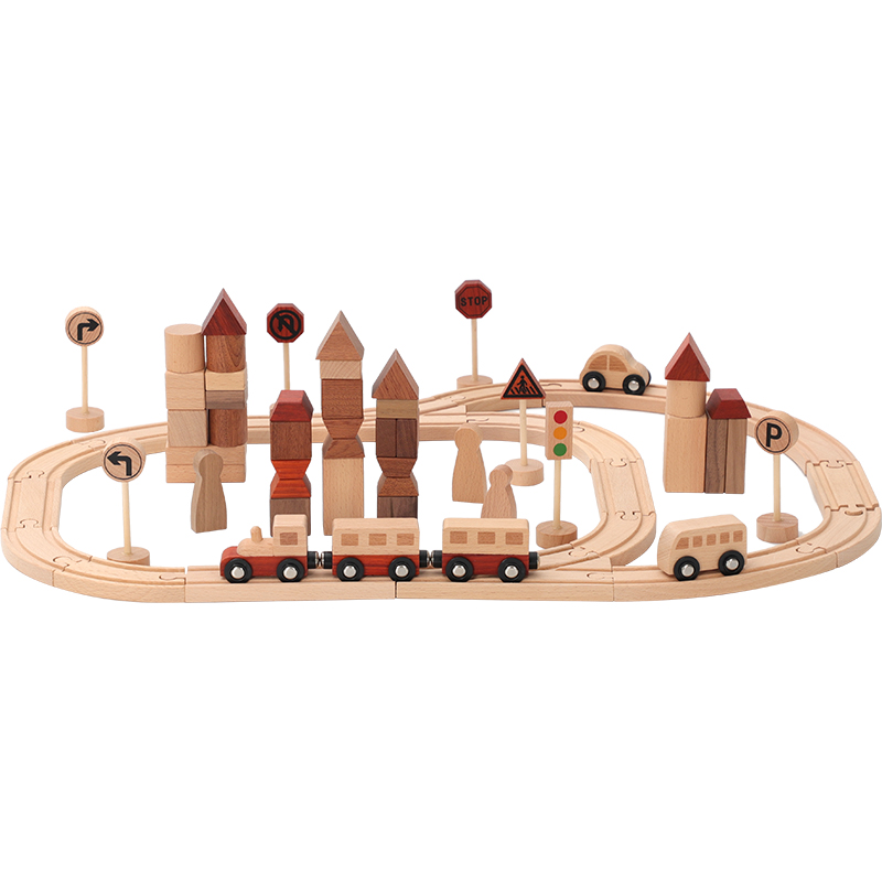 Log Solid Wood Toy Gift Baby Railcar Toy Puzzle Parquet Male Kids Train Toy Suit Gift