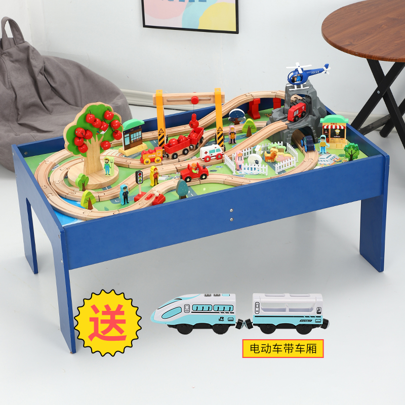 Le Cool Little Train Suit Railcar Gaming Table Wooden Building Blocks Car Park Baby Boy Puzzle Mi Rabbit Toy
