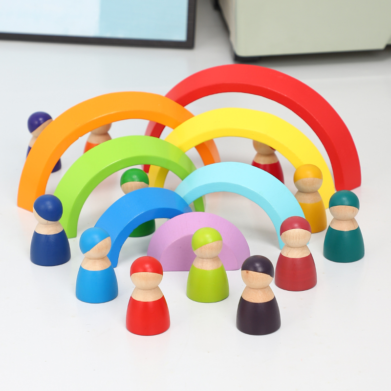 Child Rainbow Building Wooden Rail Car Small Train Suit Puzzle Toy Layer Laminated Stacks Lap 2-5 years old-Taobao