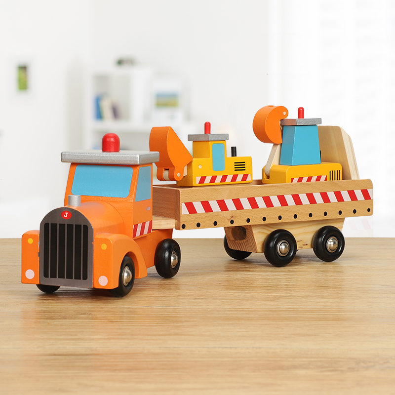 Children's transporter engineering vehicle big truck cognitive animal car wooden car model sliding toy car 2-6 years old