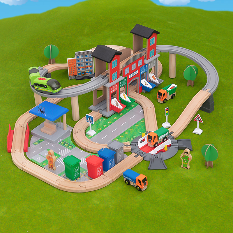 Wooden Train Track Electric Small Train Toy Car Children Boy Moving Brain Puzzle Assembly Suit 2 years 3 years old