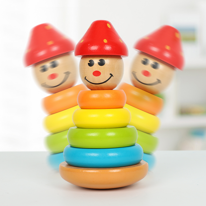 Layer-by-layer high-stack music clown Tower tumbler mushroom head rainbow tower wooden puzzle toy