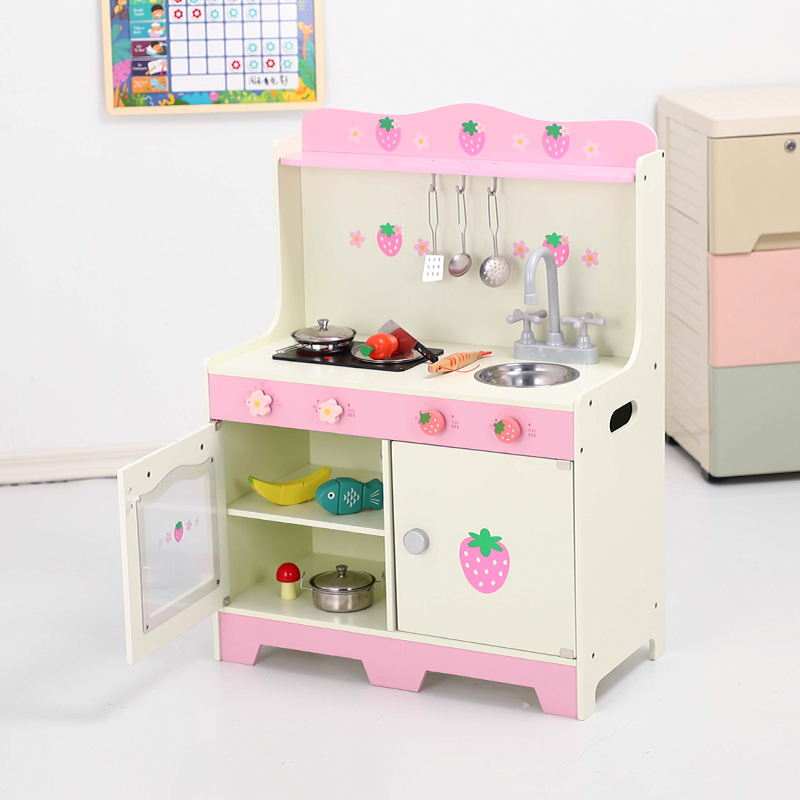 Children emulated Home Kitchen Suit Wooden Strawberry Kitchenware Cook Cut to see male girl wood 3-6 years old-Taobao