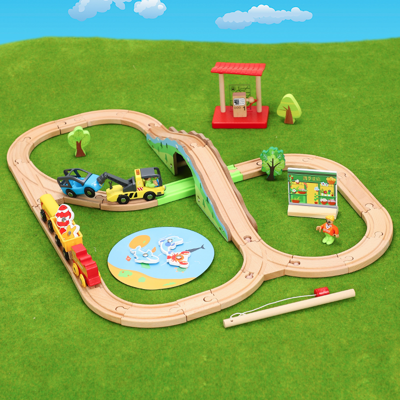 Wooden track 100 smaller train suit building block infant child toy wooden racing boy puzzle 2-5 years old
