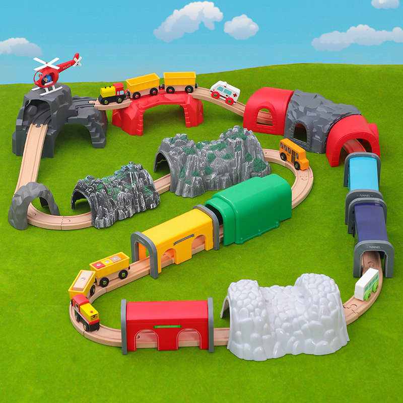 Wood Small Train Accumulation Wooden Rail Accessories Accessories Emulation Tunnel Mountain Cave Children Toys Compatible Woody Tracks-Taobao