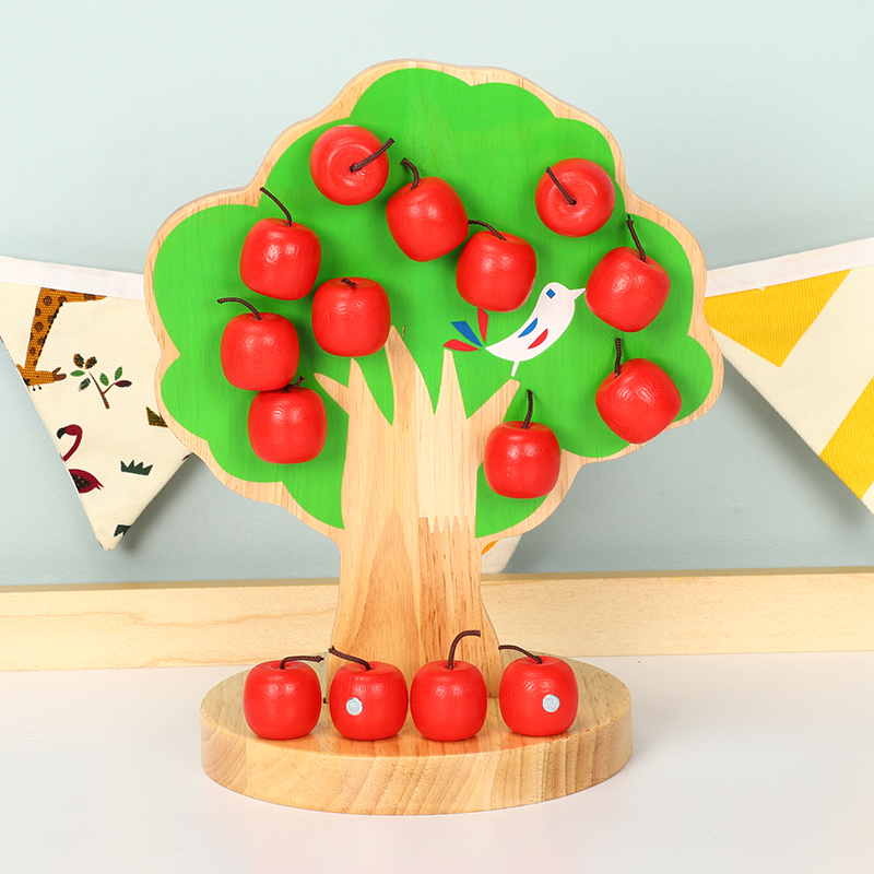 Montessori wooden children's magnetic apple tree learning numbers play house wine hands-on shape pairing fun parent-child toys