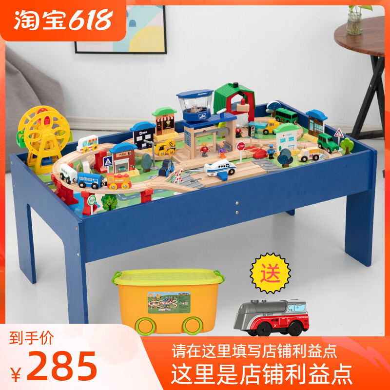 Wooden Little Train Track PlaySet Game Table 2-8 years old boys and girls wooden playset compatible