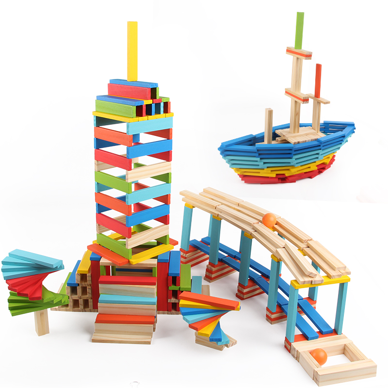 Archimedes Children Wooden Building Blocks Color Shape Cognition Puzzle Hands-on Building Building Construction Stick Wood Toys-Taobao