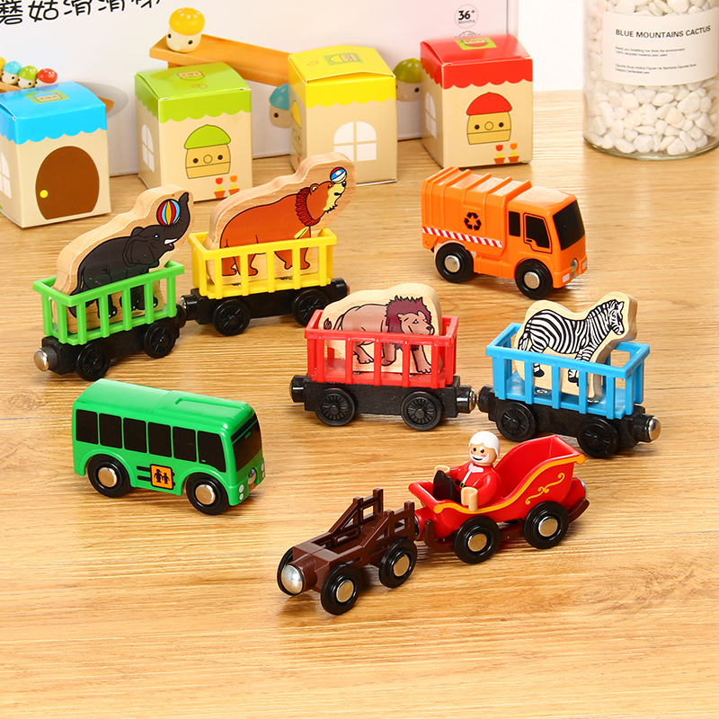 Children's small locomotive toy wooden carriage track track magnetic locomotive carriage compatible with wooden track