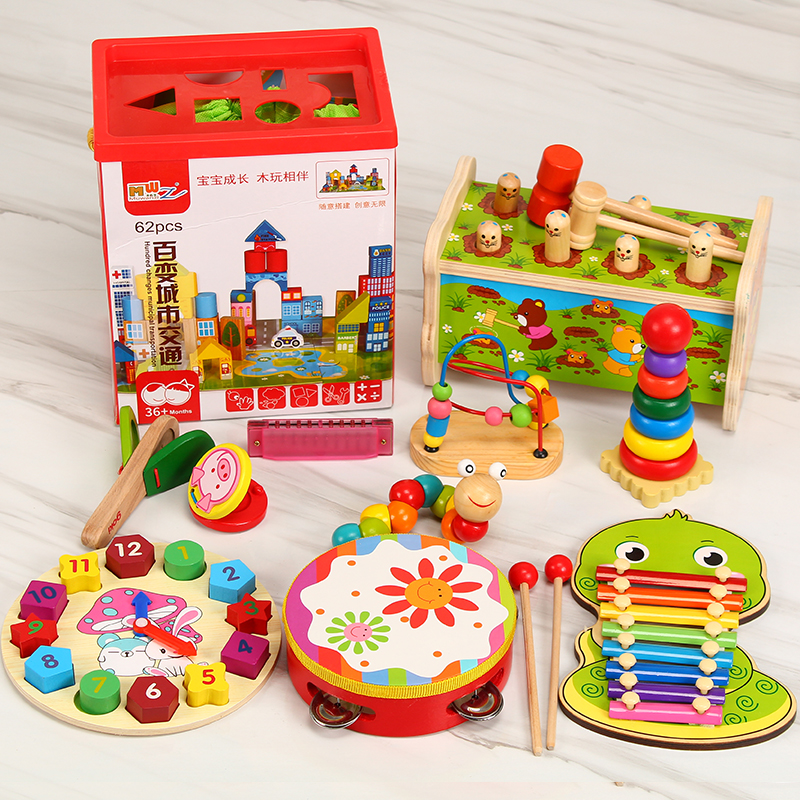 Children Wooden Eight-tone Percussion toy Baby Early teaching Puzzle Music Enlightenment Hand Knits Toy Combo Suit