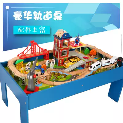 Children's toy rail car set electric car toy building block children's game table simulation train model