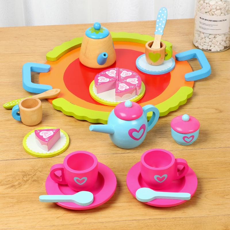 Wooden children dressed as home wine toy tea set cake Next afternoon tea baby girl girl's birthday present