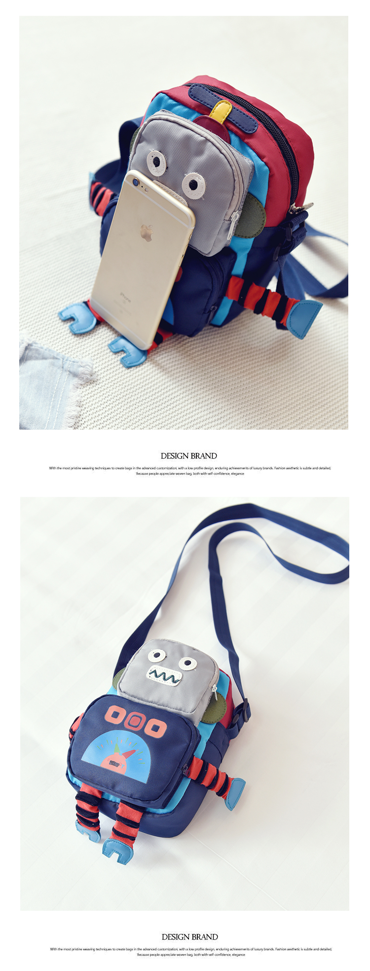 Robot Hàn Quốc lớn trẻ em màu sắc hoạt hình chéo chéo túi vui nhộn mini Messenger túi đeo vai điện thoại di động túi đựng điện thoại nữ