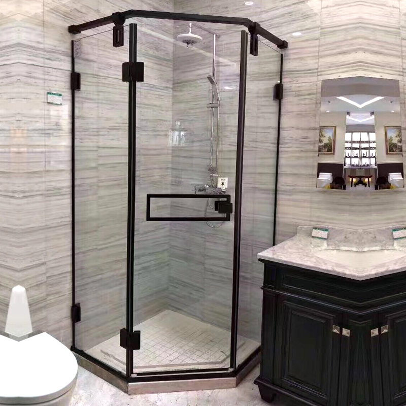 Bathroom diamond-shaped shower room flat door stainless steel matte black black titanium powder room glass partition sliding door