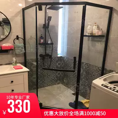 National delivery Foshan factory direct sales matte black stainless steel diamond-shaped edging shaft flat open shower room