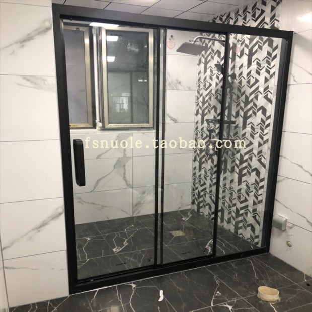 Custom one-line tempered glass shower room three linkage sliding door partition hot sale sliding door promotion gray glass narrow edge
