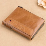 Мужской короткий кожаный бумажник с молнией, из натуральной кожи