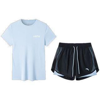 安踏运动套装女夏季新款短袖短裤冰丝速干跑步健身羽毛球两件套女