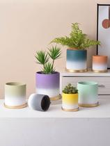 Gradient Nordic minimalist creative round ceramic flowerpots with trays Home Green Roo Butterfly Green Planted Potted personality