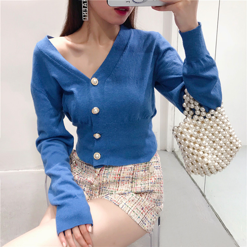 Áo len mùa thu mới 2018 của trường đại học áo len đơn cổ chữ V áo ghi lê len
