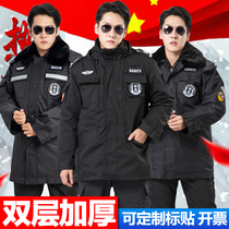 Security suit coat Mens winter thickened black training suit winter cotton coat cotton jacket multi-function duty suit cotton coat