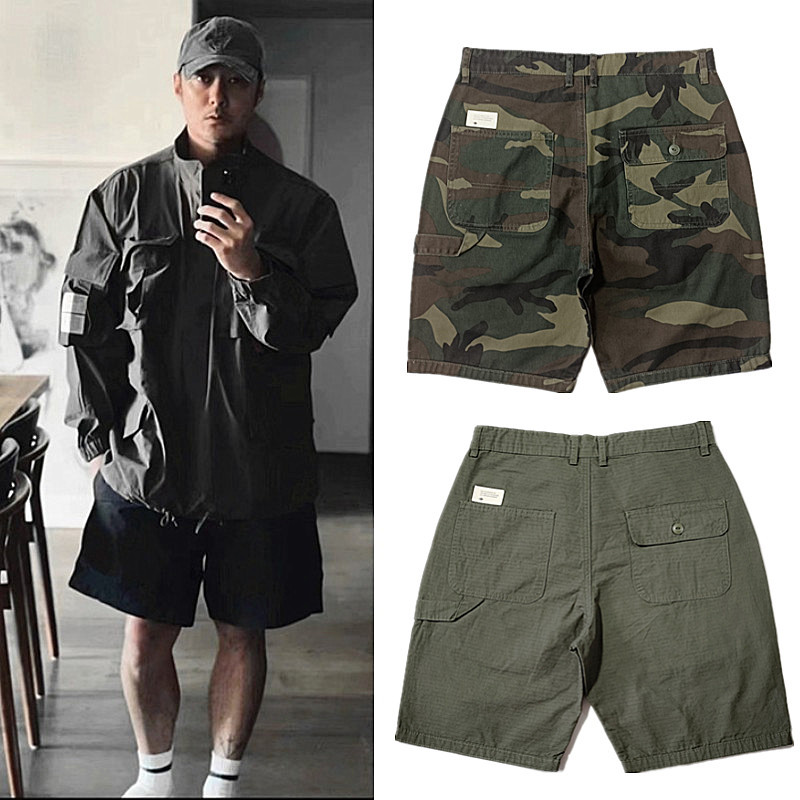 New Style Work Shorts, Shawn Yue Style, Multi-Pocket Camouflage Five-Point Shorts, Wide Leg, Plus Size, Trendy Brand, Loose Mid-Length Pants for Big and Tall Men
