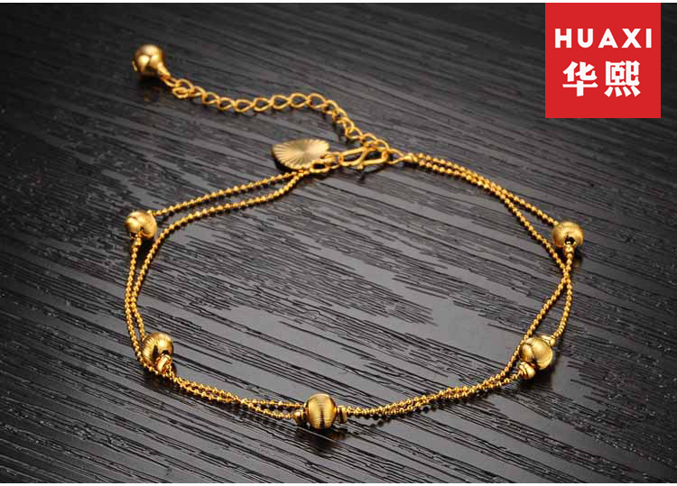 Vàng nữ mẫu vòng chân nữ Vàng 18k hình trái tim cá heo chuông hai lớp chuyển hạt vòng chân Hàn Quốc gửi bạn gái - Vòng chân lắc chân nữ titan