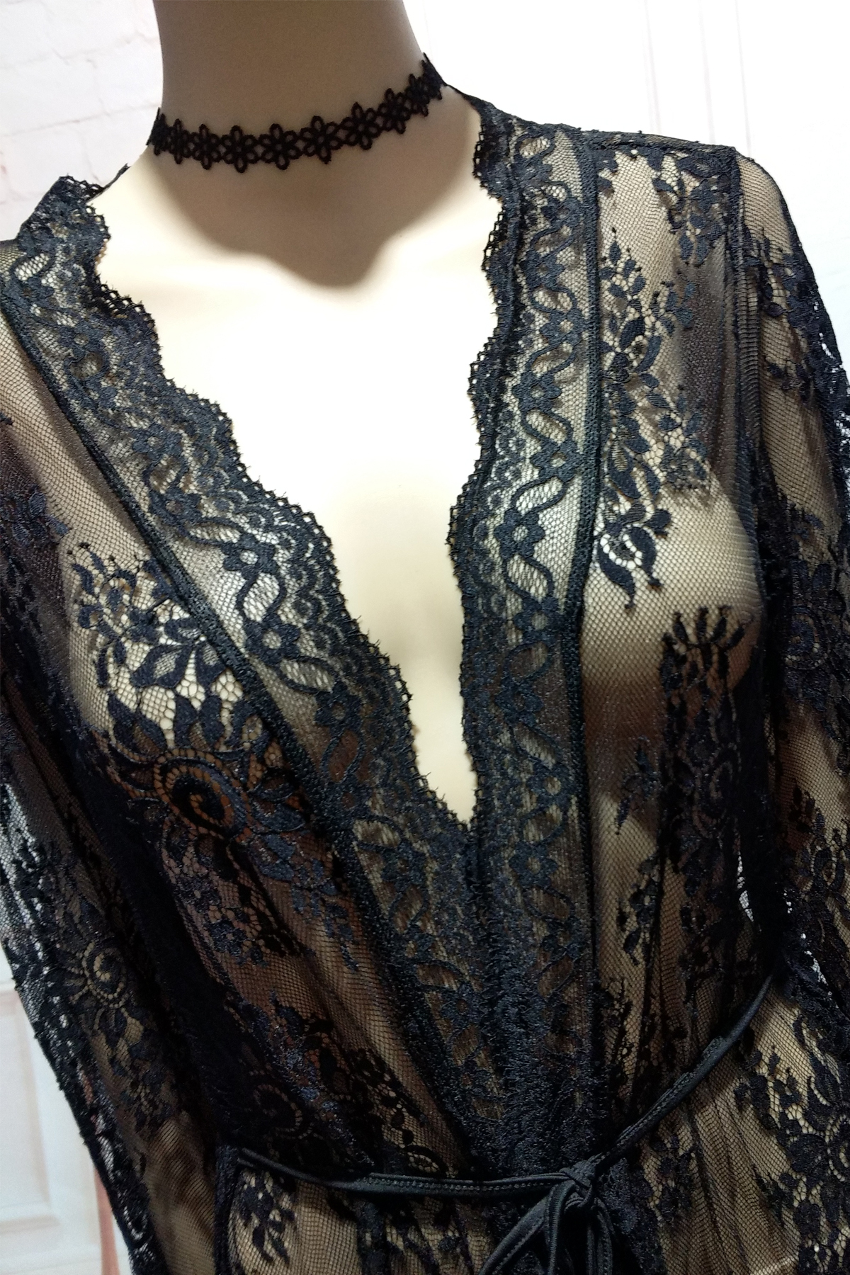Style Sexy Lace Lace Panel Long-sleeve Beach Swimsuit Blouse Coat in Cover Ups