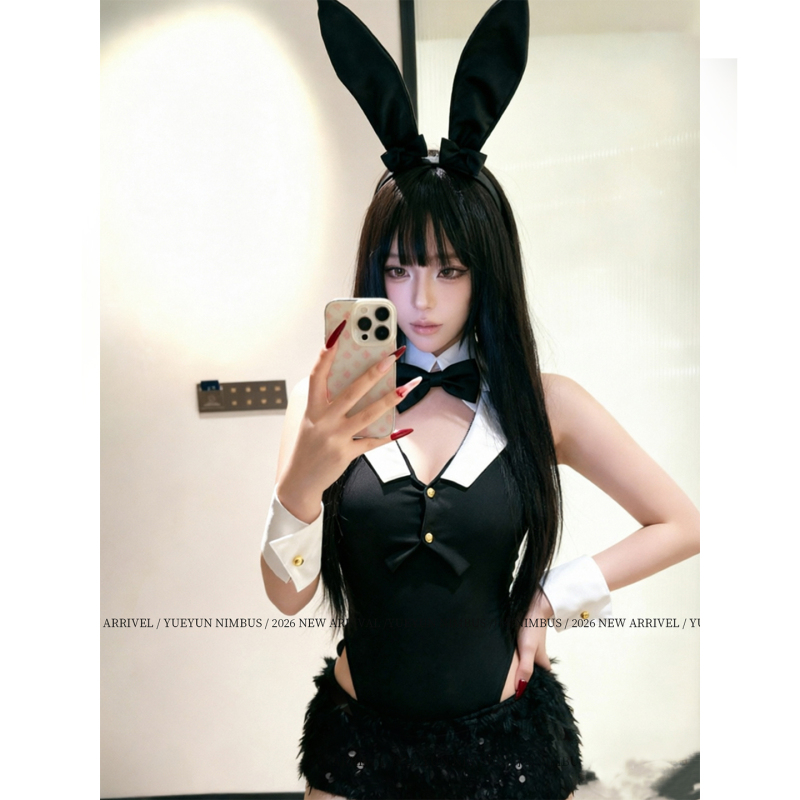 【Good Little Bunny】Sexy Bunny Girl Uniform Jumpsuit with Lapel Bow Rabbit Outfit Shorts 【Good Little Bunny】Sexy Bunny Girl Uniform Jumpsuit with Lapel Bow Rabbit Outfit Shorts