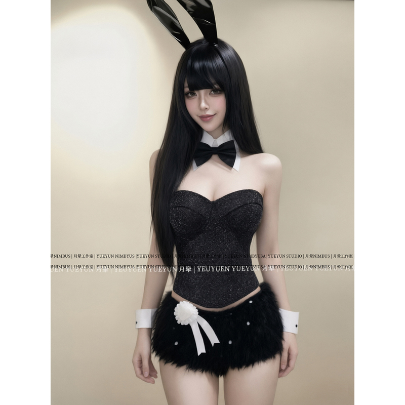 【Sparkling Bunny】Sexy Black Cosplay Bunny Girl Strapless One-Shoulder Corset Hot Girl Shorts Set Trendy 【Sparkling Bunny】Sexy Black Cosplay Bunny Girl Strapless One-Shoulder Corset Hot Girl Shorts Set Trendy