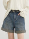 CV大码女装 夏季新款复古高腰做旧a字翻边牛仔裤短裤阔腿热裤胖mm