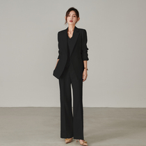 Spring and Autumn Black Slim and Tall Suit Vest Three-piece Straight Pants Fashion Host Lecturer Commuting Suit