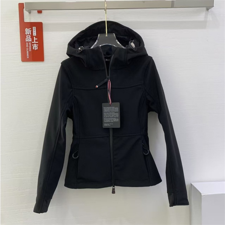 Korean Style New Style Waist-Cinching Velvet Windproof Waist-Cinching Short Jacket Waterproof Nylon Hooded Soft Shell Jacket Top for Women