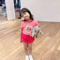 In Sharkhan Edition Childrens Short Sleeve T-shirt Pure Cotton Girl Pink Letter Coloring Coat Garment Clothing