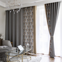 Solid color stitching Chenille blackout curtains Living room bedroom Nordic style bay window Finished simple modern floor-to-ceiling windows