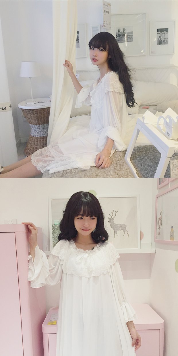 Mùa hè mới của các cô gái Nhật Bản Công chúa tươi Hàn Quốc váy ngủ dài tay ren dễ thương váy ngủ đầm maxi hoa nhí
