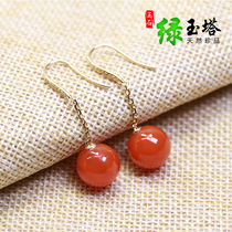 Natural south red ball earrings agate cherry red earrings 18K gold inlaid jade earrings earrings earrings female