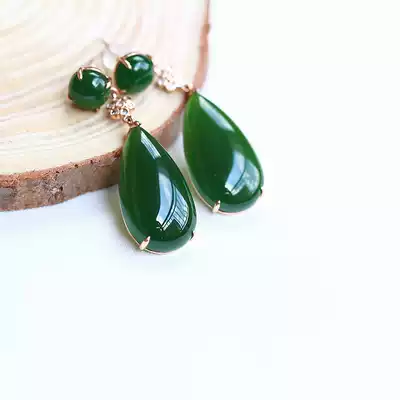 Natural Hetian Jasper earrings 18K gold inlaid Jasper earrings water drop earrings jade ear ear jewelry Women's