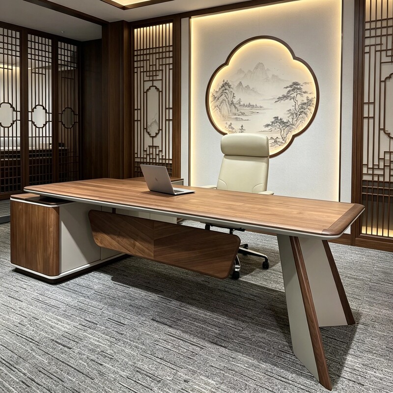 High-End New Chinese-Style Executive Desk Made of North American Black Walnut Solid Wood, Suitable for Chairman's Office and Ceo's Office