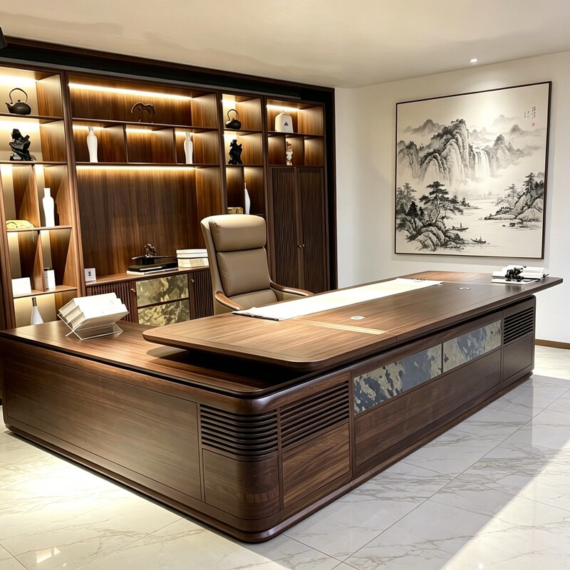 New Chinese-Style Solid Wood Executive Desk Chairman's Office Desk 2026 Black Walnut President's Office Executive Desk