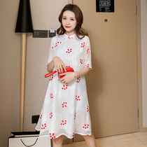 Pregnant Women summer dress 2021 New Korean version of long size retro Chinese style embroidered loose A- line dress