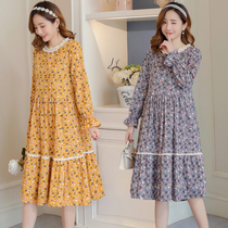 Pregnant women spring clothing 2021 New Korean version of literary retro fresh floral cotton lactation long sleeve dress