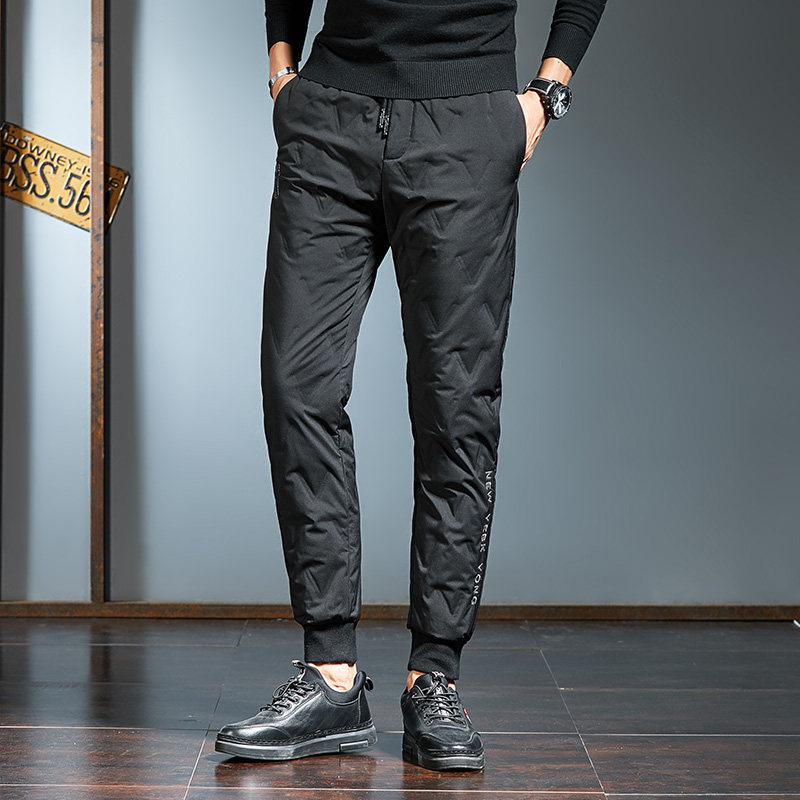 Down Pants Men's Autumn Winter 2023 New Tide Cards Thickened Warm Duck Suede Windproof Waterproof Loose Bunch Foot Casual Pants-Taobao