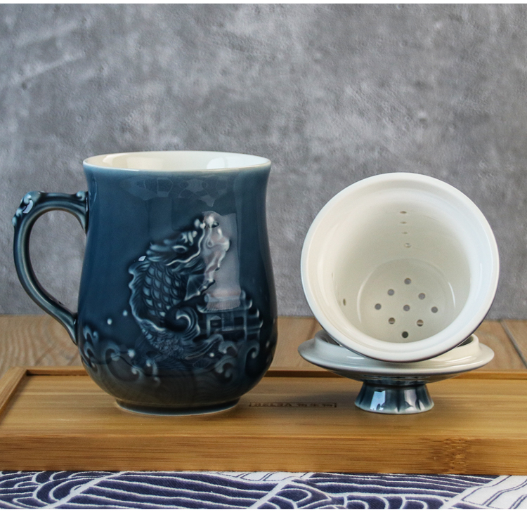 Do Tang Xuan porcelain leap three pieces of glass ceramic cover business office tea water in a glass with the handle)